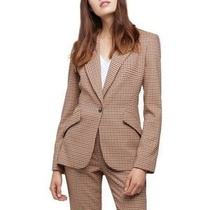 L’AGENCE Chamberlain Blazer In Tan Burgundy Houndstooth Size 4